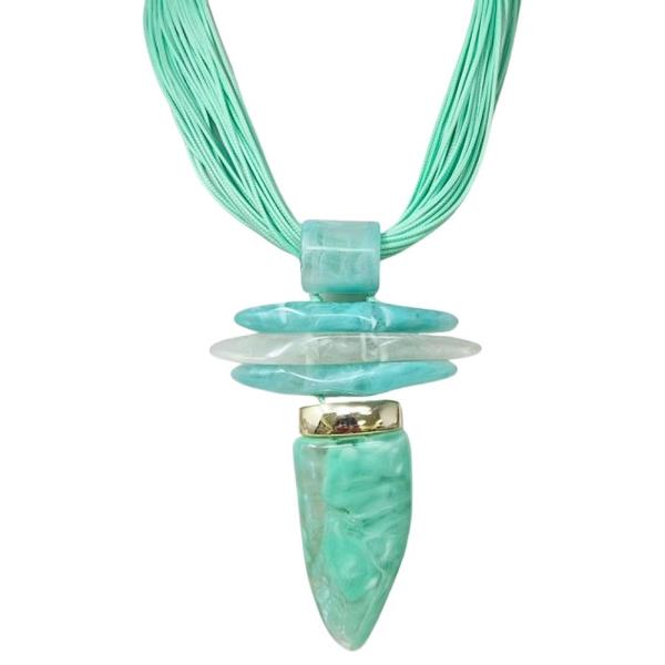 MULTI STRAND RESIN STONE PENDANT STATEMENT NECKLACE EARRING SET