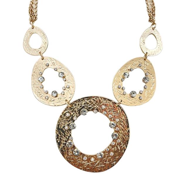 METAL TEXTURED MULTI OVAL LINK STATEMENT NECKLACE EARRING SET