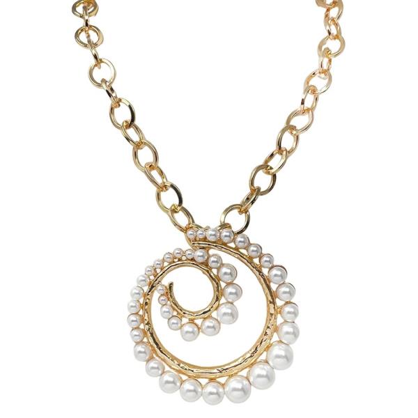 PEARL ROUND ORNAMENT PENDANT STATEMENT NECKLACE EARRING SET