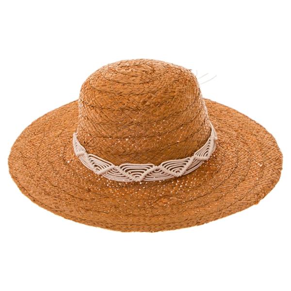 TAN COLOR LIGHTWEIGHT WOVEN RAFFIA SUN HAT WITH BOHO STYLE HAT