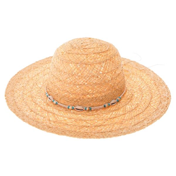 TAN COLOR LIGHTWEIGHT WOVEN RAFFIA SUN HAT WITH BOHO STYLE HAT