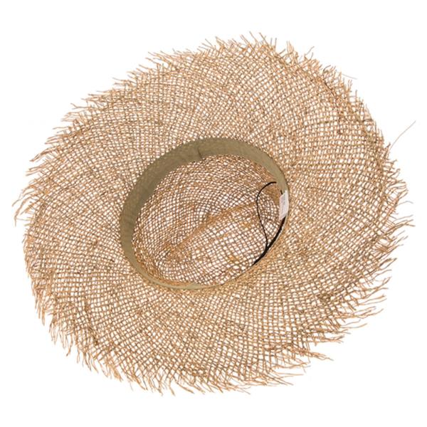FRAYED EDGE SEAGRASS PANAMA HAT W/ SEASHELLS & WOOD BEADS BAND