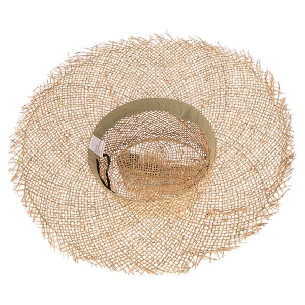 FRAYED EDGE SEAGRASS BOATER HAT W/ SEASHELLS & WOOD BEADS BAND