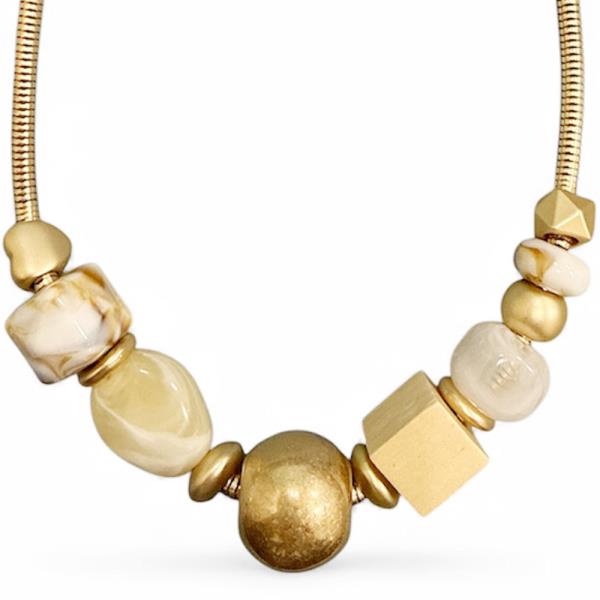 METAL MIXED BEAD STATEMENT NECKLACE