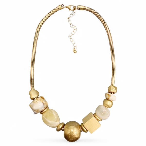 METAL MIXED BEAD STATEMENT NECKLACE