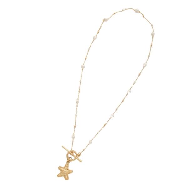 METAL PEARL STARFISH PENDANT NECKLACE