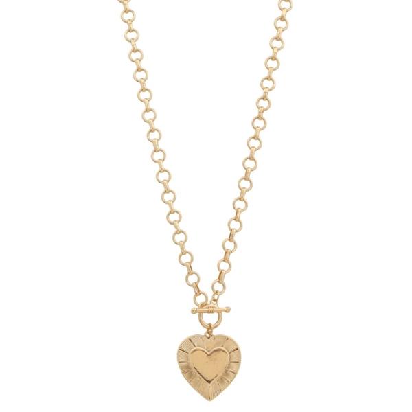 METAL ENGRAVED HEART PENDANT NECKLACE