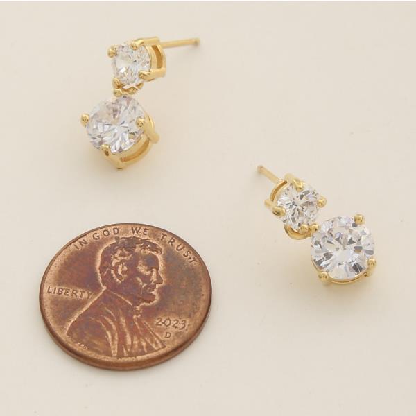 14K GOLD DIPPED DOUBLE CRYSTAL DANGLE EARRING