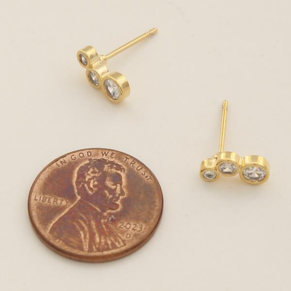 14K GOLD DIPPED THREE CRYSTAL DESIGN EARRING