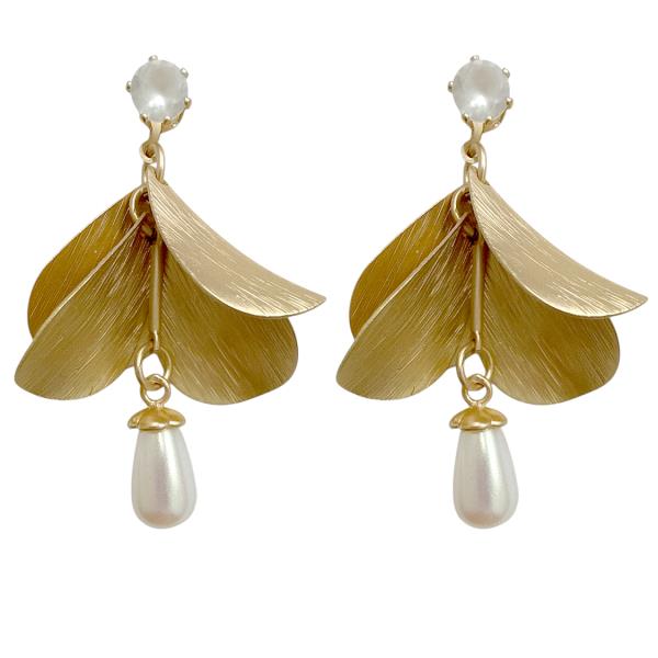 METAL PEARL FAN PEARL DROP EARRING