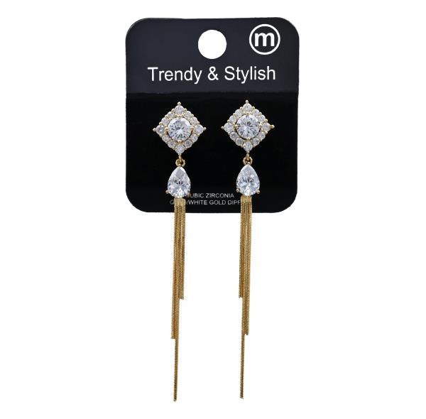 CZ SQUARE TEARDROP TASSEL DROP EARRING