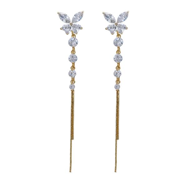 CZ BUTTERFLY TASSEL DROP EARRING