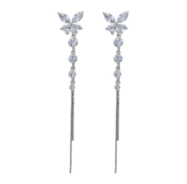 CZ BUTTERFLY TASSEL DROP EARRING