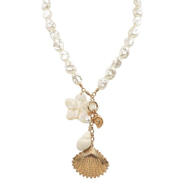 CERAMICS SHELL TOGGLE CHARM PEARL NECKLACE