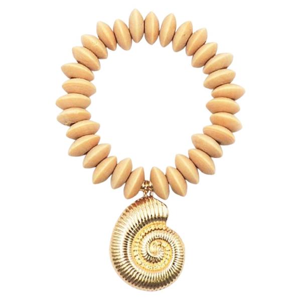 SHELL CHARM BEAED STRETCH BRACELET