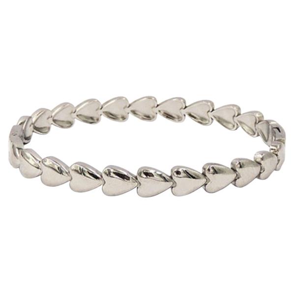 STAINLESS STEEL HEART LINK BANGLE BRACELET