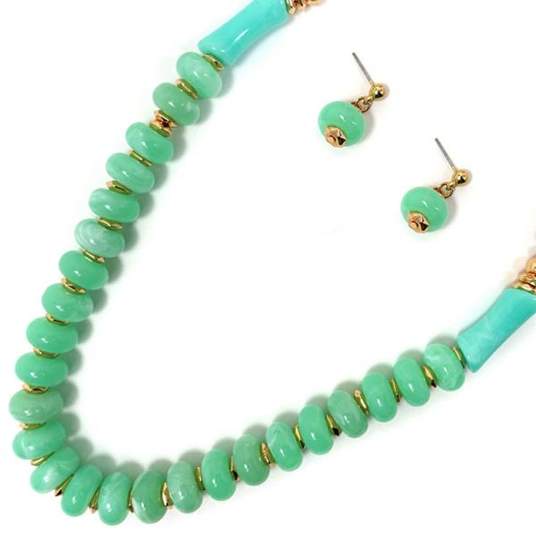 RESIN BEAD W CHAIN NECKLACE EARRING SET