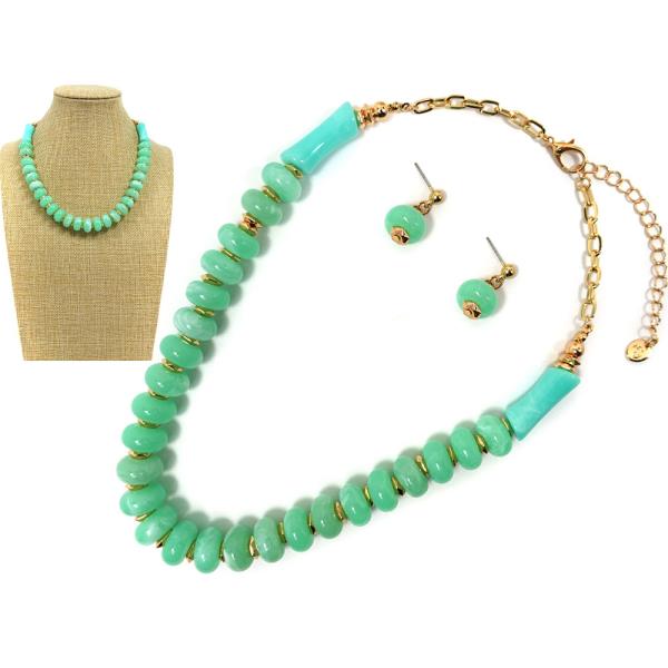 RESIN BEAD W CHAIN NECKLACE EARRING SET