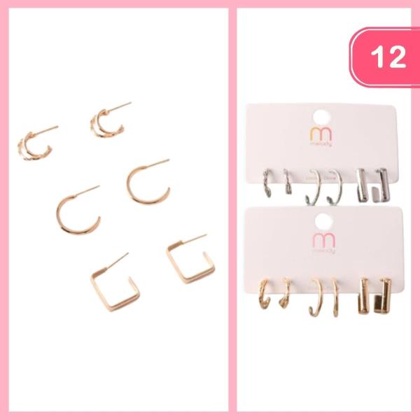 MIXED SHAPE TWIST HUGGIE EARRING SET (12 UNITS)