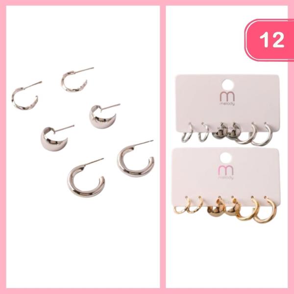 MIX WIDE TWISTED HUGGIE EARRING SET (12 UNITS)