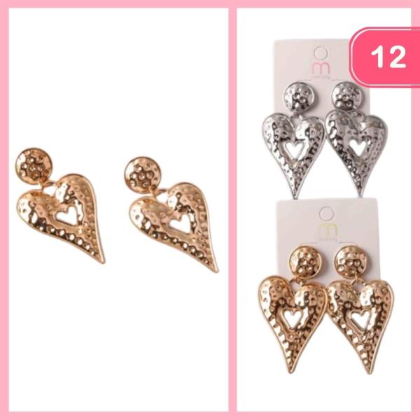 HAMMERED POINTED HEART DROP EARRING (12 UNITS)
