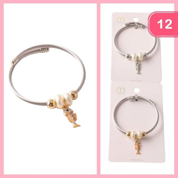 FISH PEARL BEAD COIL WRAP BRACELET (12 UNITS)