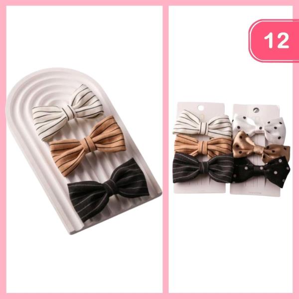 PINSTRIPE DOTTED BOW CLIPS (12 UNITS)