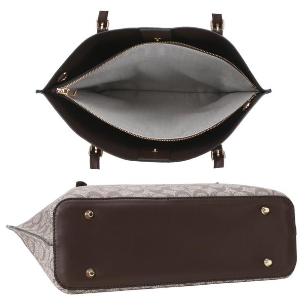 3IN1 OVAL PRINT SHOULDER TOTE BAG W CROSSBODY AND WALLET SET