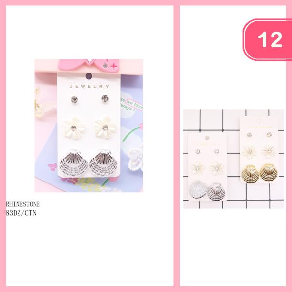 FLOWER SEASHELL MIXED POST EARRINGS (12 UNITS)