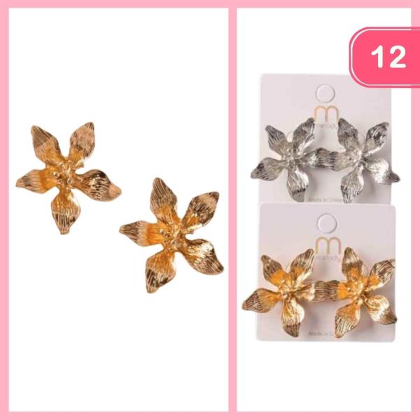 SCULPTED TEXTURE LILY EARRINGS (12 UNITS)