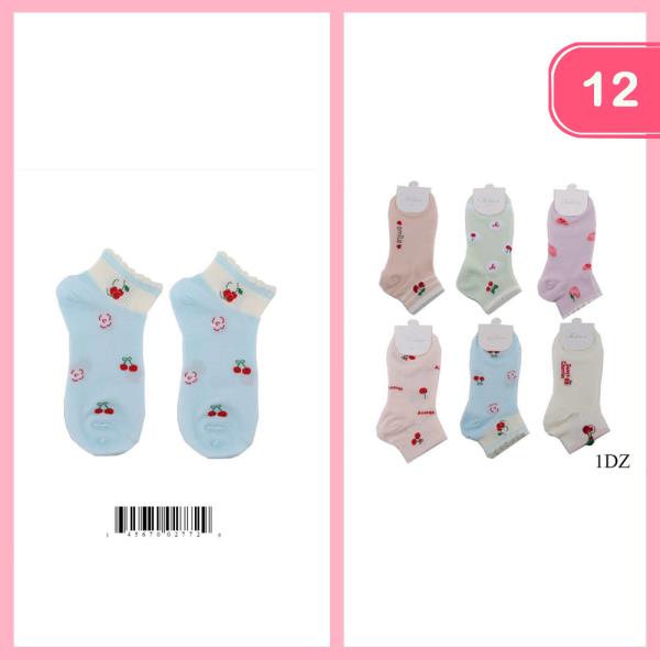 FLOWER CHERRY ANKLE SOCKS (12 UNITS)