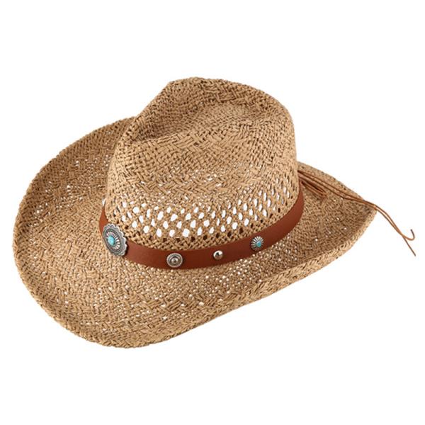 BRAIDED BAND TURQUOISE ACCENT STRAW COWBOY HAT