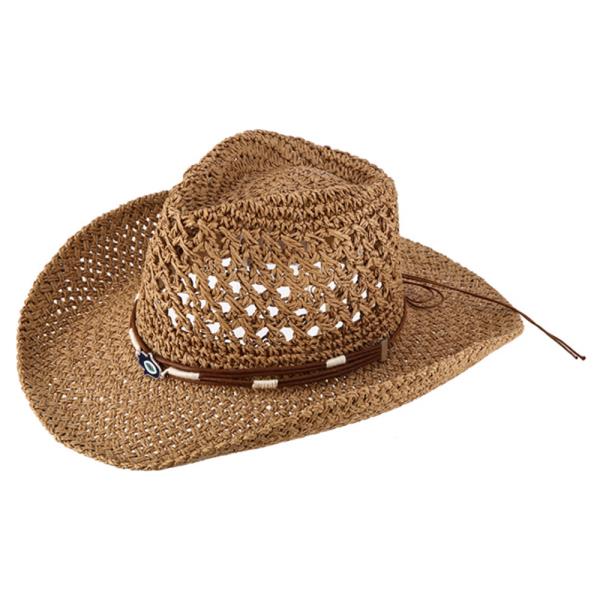BRAIDED BAND TURQUOISE ACCENT STRAW COWBOY HAT