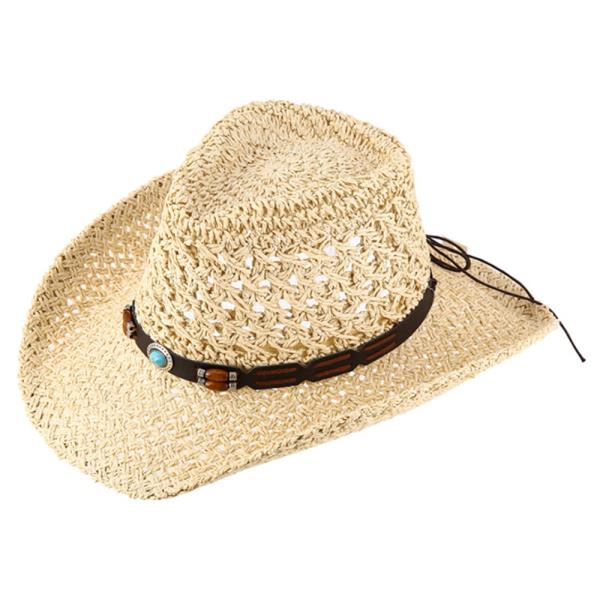 BRAIDED BAND TURQUOISE ACCENT STRAW COWBOY HAT