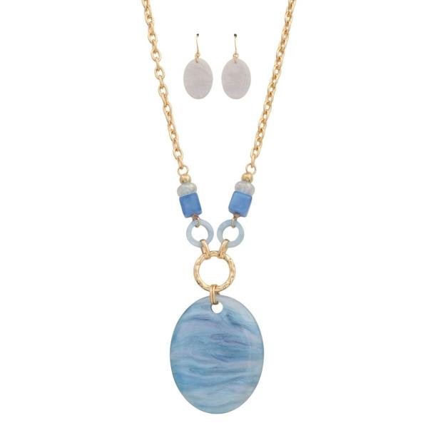 METAL STONE PENDANT STATEMENT NECKLACE EARRING SET
