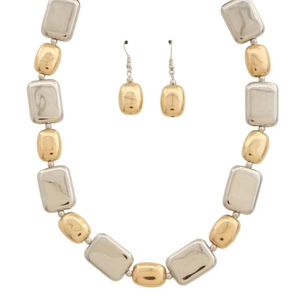 METAL RECTANGLE BEADED NECKLACE EARRING SET