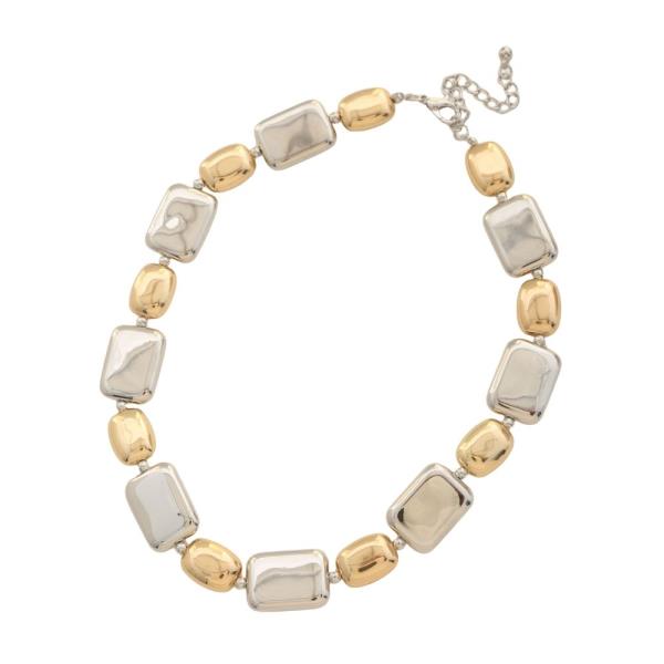 METAL RECTANGLE BEADED NECKLACE EARRING SET