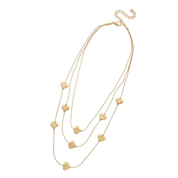 MULTI CHAIN HEART 3 LAYERED LONG NECKLACE EARRING SET