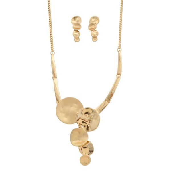 METAL DISC STATEMENT NECKLACE EARRING SET