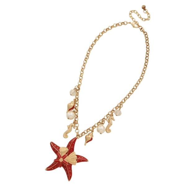 METAL SEAHORSE STARFISH MULTI CHARM NECKLACE EARRING SET