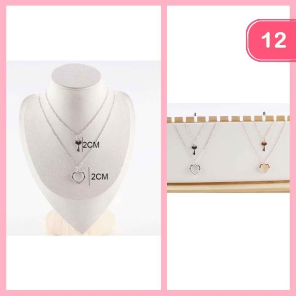 LAYERED KEY HEART PENDANT NECKLACE (12 UNITS)