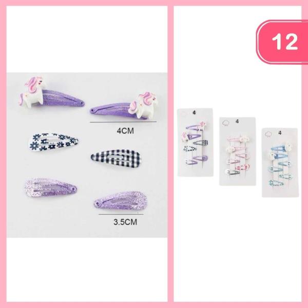 UNICORN SNAP CLAP HAIR CLIPS (12 UNITS)