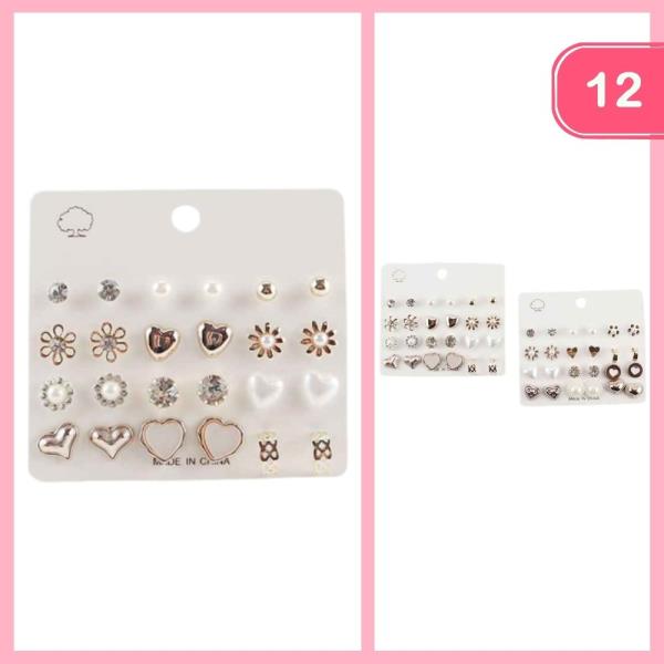 HEART FLOWER PEARL POST EARRINGS (12 UNITS)
