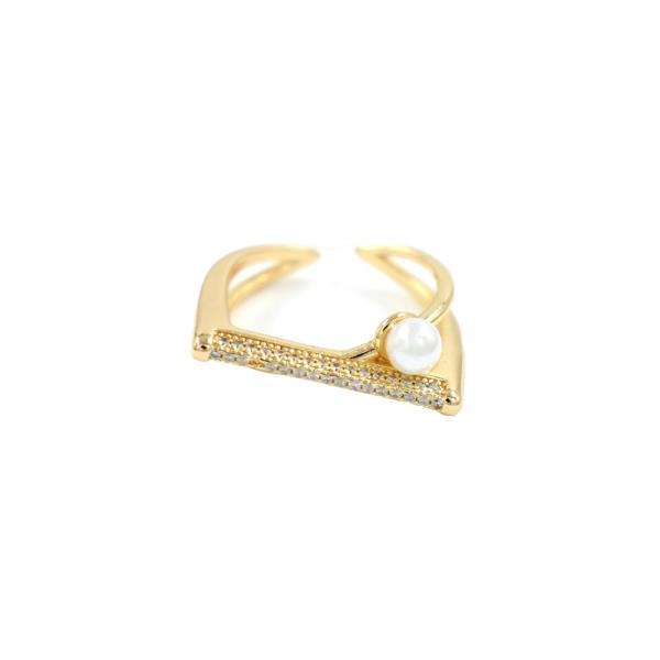 RHINESTONE BAR PEARL OPEN RING