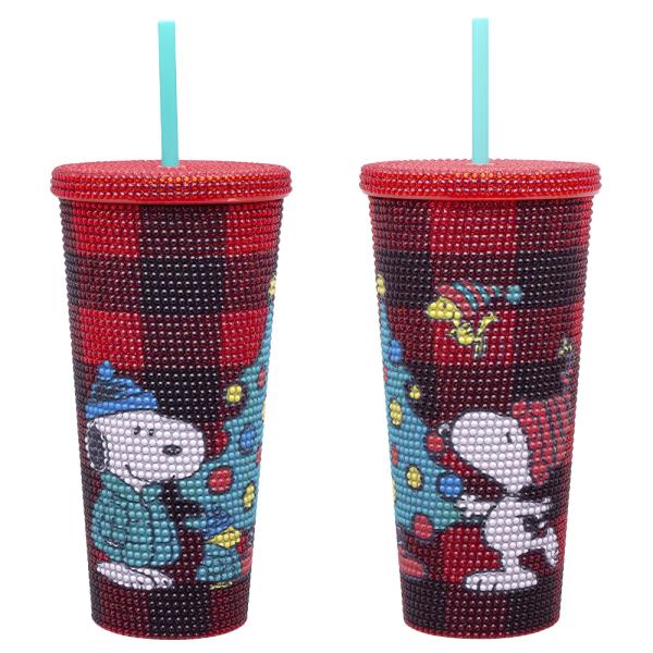 PEANUTS BLING HOLIDAY TUMBLER W STRAW