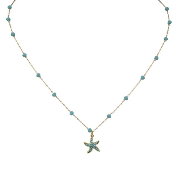 GLASS POINT CHAIN STONED STARFISH NECKLACE