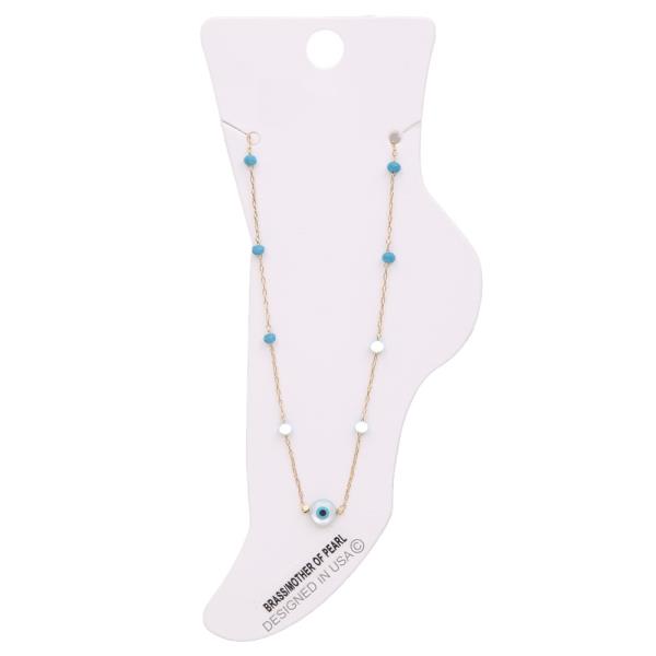 BRASS MOTHER OF PEARL BEAD CHAIN ANKLET