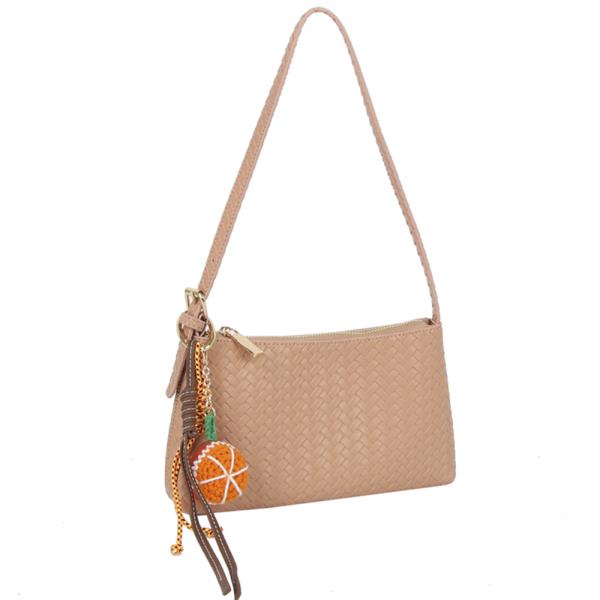 STYLISH WOVEN TEXTURE DESIGN SHOULDER BAG W BAG CHARM