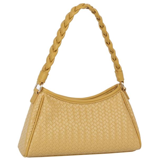 CHIC WOVEN TEXTURE DESIGN BRAIDED HANDLE SHOULDER BAG
