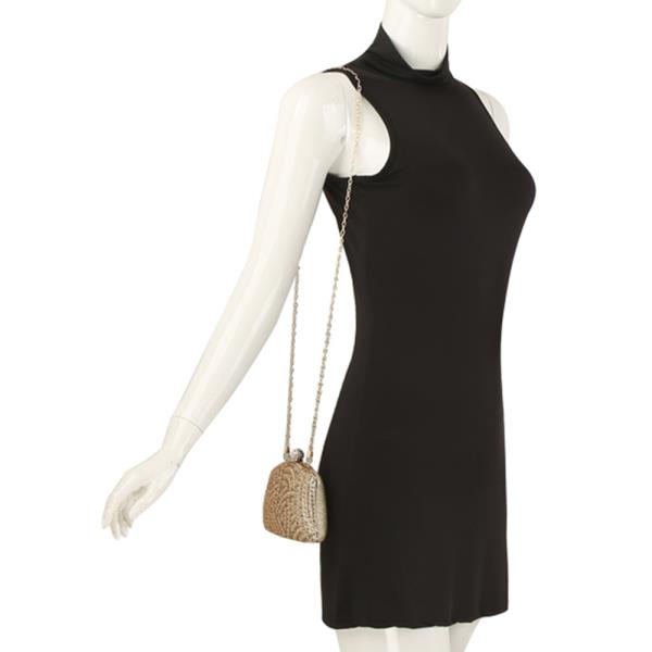 RHINESTONE STUDDED PATTERN EVENING CLUTCH BAG